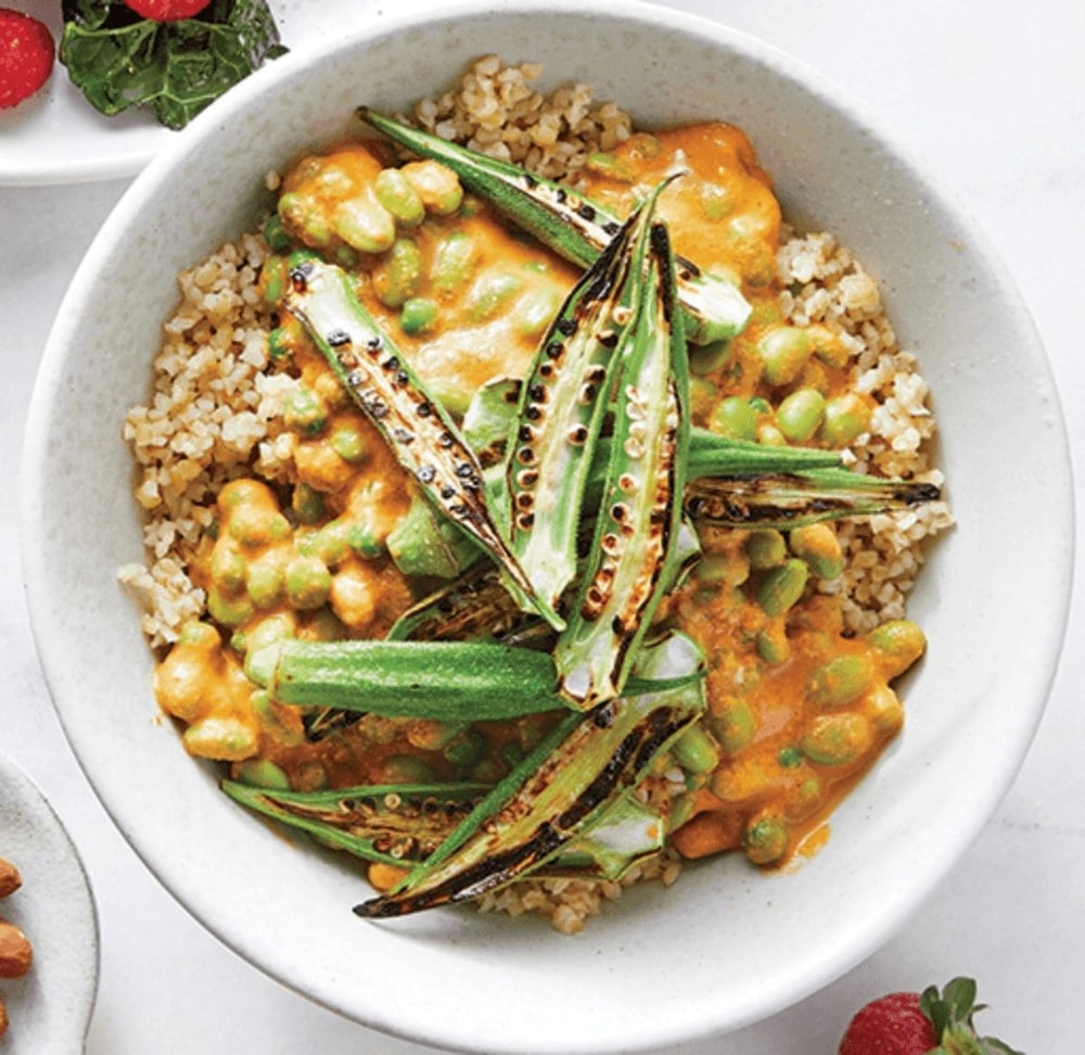 Edamame, Okra ir žaliųjų žirnelių Korma
