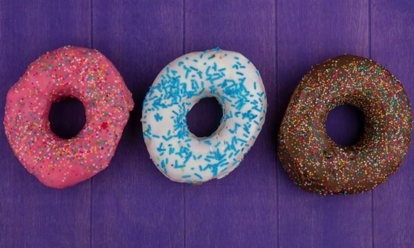 three colourful donuts