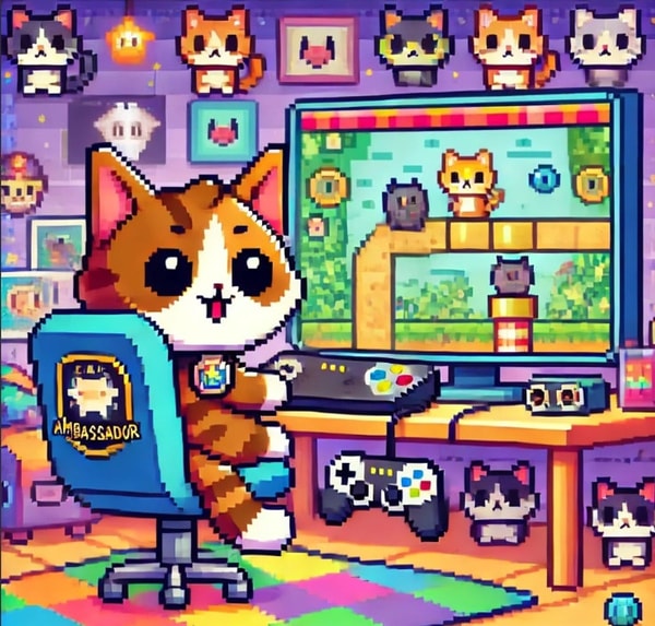 a cat-bassador playing the mini games